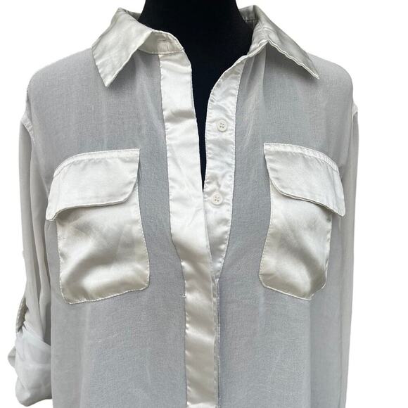 Wet Seal women’s size M sheer white button-down, long sleeve top - Picture 2 of 8